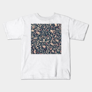 Navy Garden - floral doodle pattern in cream, dark red & blue Kids T-Shirt